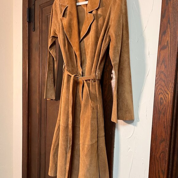 Vtg Camel 100% Suede Trench Coat Sz M - Picture 1 of 5